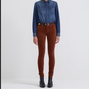 AG Adriano Goldschmied Cognac Velvet The Farrah Skinny High Rise, Size 26